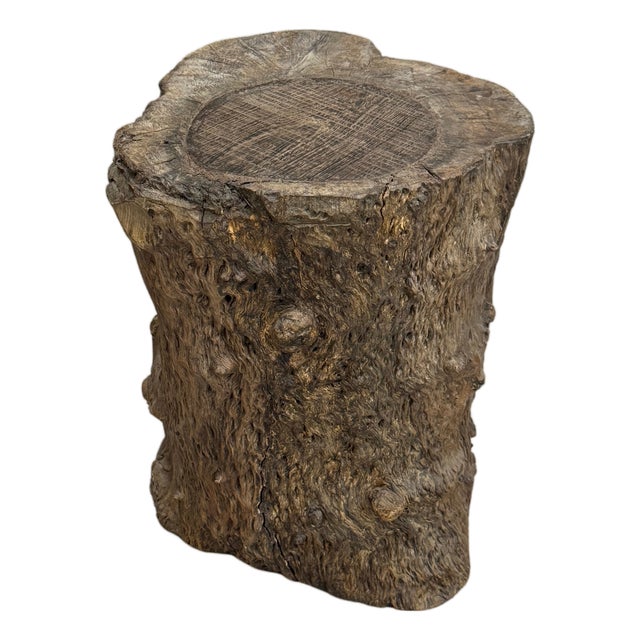 Skinny Textured Free-Form Tree Trunk Side Pedestal Table For Sale