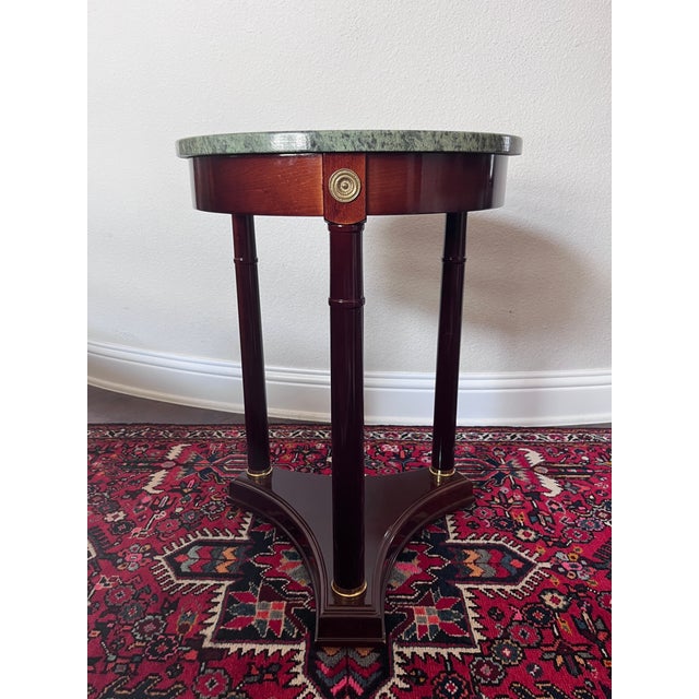 Green 1980s Bombay Company French Empire Neoclassical Style Green Marble Top Side Mahogany Table For Sale - Image 8 of 12