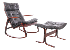Set of Scandinavian Rocking Chair with Ottoman by Ingmar Relling for Westnofa, 1965