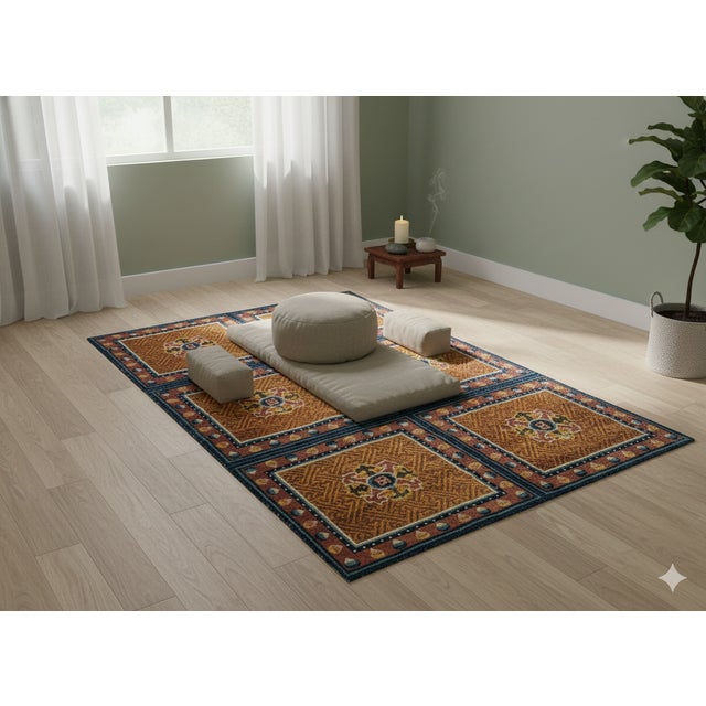 Rectangular Tibetan Style Geometric Medallion Graphic Wool Rug Carpet For Sale In San Francisco - Image 6 of 11