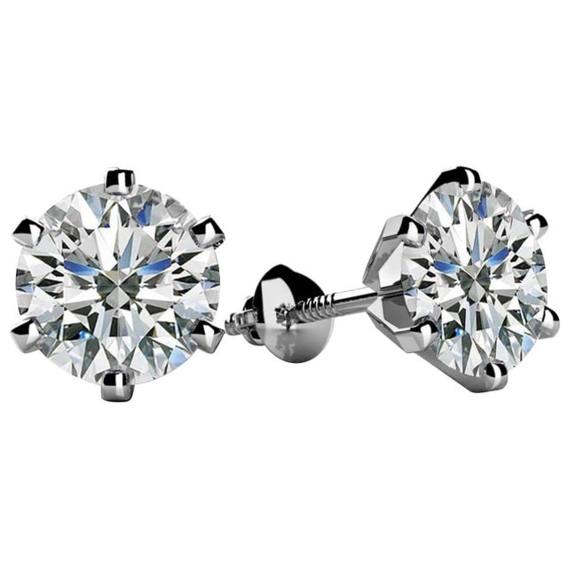 Metal 1.0 Carat Diamond Solitaire Stud Earrings 6 Prongs Screw Back 18 Kt White Gold For Sale - Image 7 of 18
