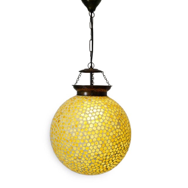 Indian Vintage Yellow Mosaic Boho Indian Globe Pendant Light Small For Sale - Image 3 of 6