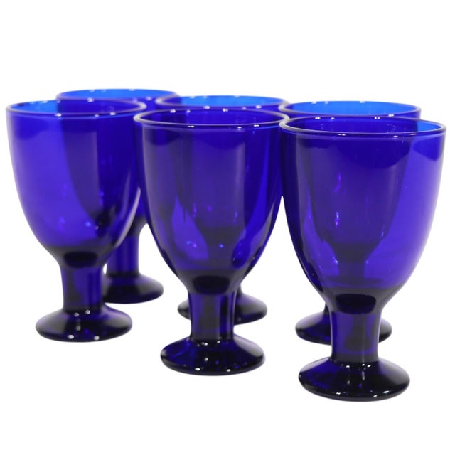 Set of Six Iittala Verna Cobalt Wine Glasses by Kertu Nurminen Made in Finland C 1960's For Sale - Image 9 of 9