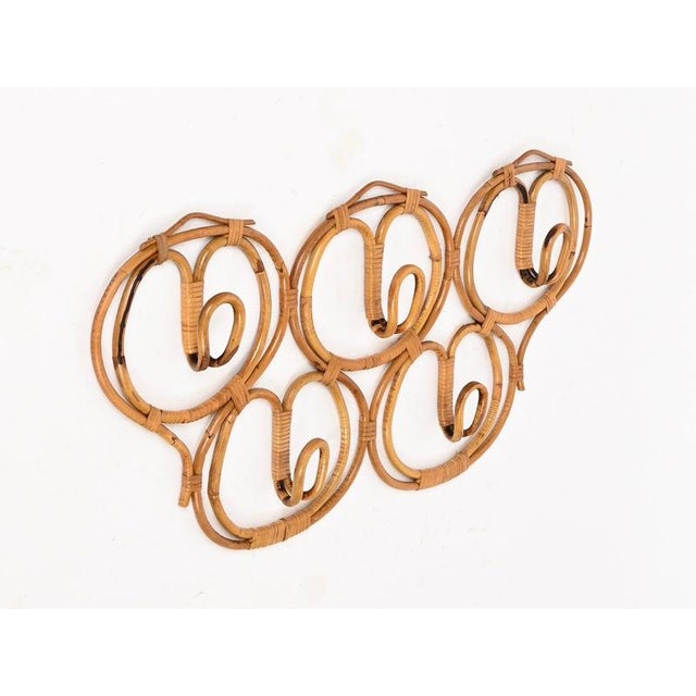 Brown Large 5-Hook Coat Rack in Rattan and Wicker attributed to Franco Albini, Italy, 1960s For Sale - Image 8 of 12
