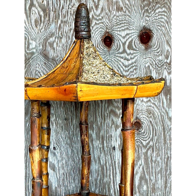 Mid 20th Century Vintage Coastal Rattan Pagoda Pedestal For Sale - Image 5 of 11