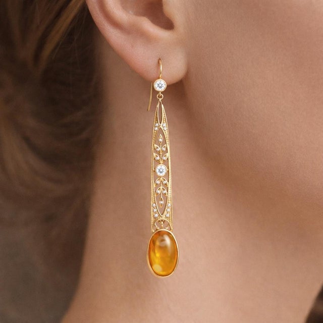Not Yet Made - Made To Order Art Nouveau Citrine Drop Earrings Silver, Gold, A Pair For Sale - Image 5 of 6