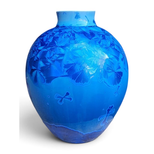 Vase in Glazed Porcelain with Blue Crystallizations by Patrice Lusardi, 1980s For Sale - Image 3 of 15