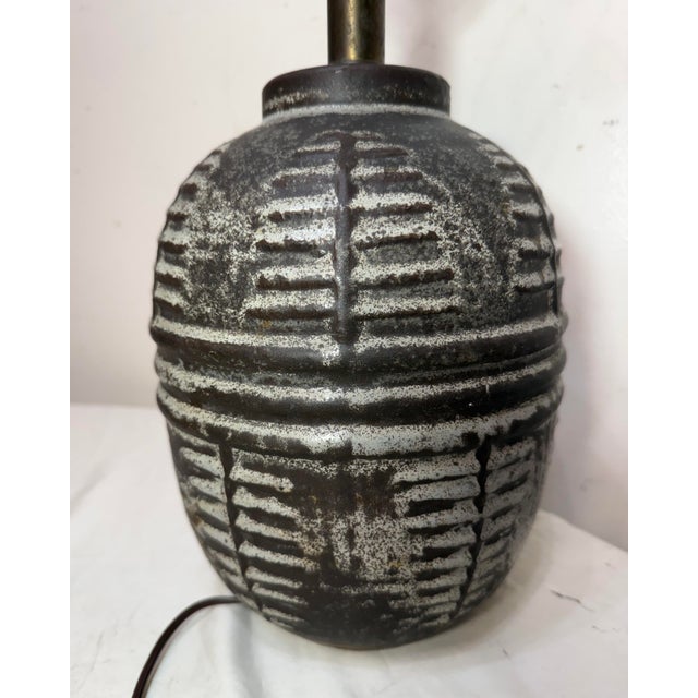 Ceramic Antique Handmade Brutalist Black Gray Terracotta Pottery Electric Table Lamp For Sale - Image 7 of 12