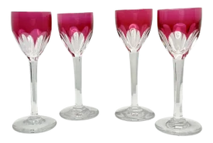 2000s Baccarat Harcourt Genova Ruby Crystal Stemmed Cordial Liqueur Shot Glasses- Set of 4