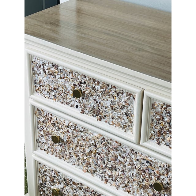 Farmhouse Coastal//boho Chic//Farmhouse Mosaic Shell Inlay Dresser- Video Avail For Sale - Image 3 of 3