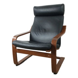 Mid Century Modern Style Bentwood Lounge Chair With Leather Seat and Cantilever Base For Sale
