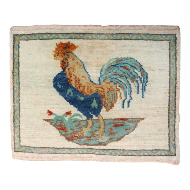Vintage Turkish Rooster Rug For Sale