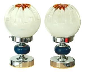 Vintage Space Age Atomi Murano Table Lamps attributed to Mazzega, Italy, 1970s, Set of 2