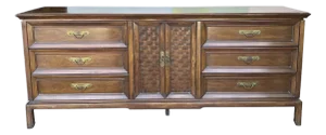 Mid-Century Walnut Dresser of Nine Drawers
