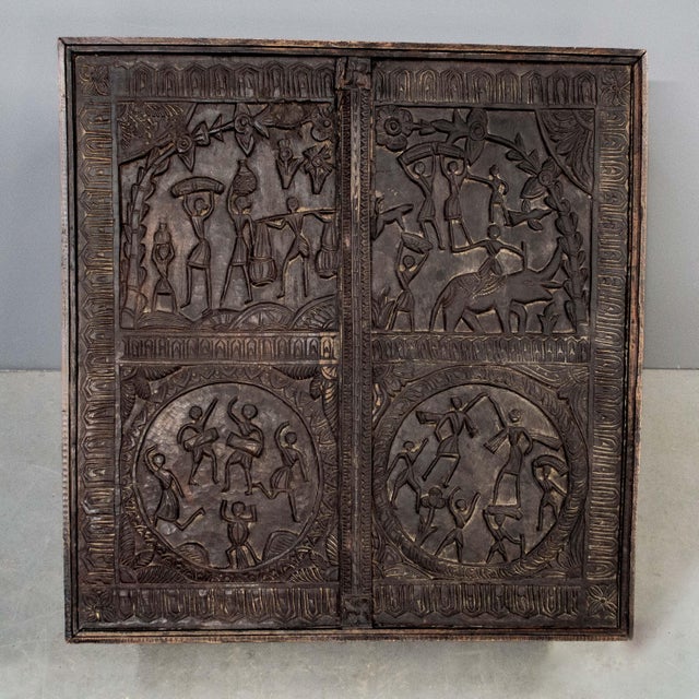 Indian Carved Teak & Iron Coffee Table With Glass Top For Sale - Image 4 of 5