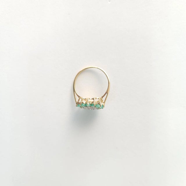 Emerald & Diamond Sunburst Ring 1.00cttw 14k Yellow Gold, Size 5 For Sale - Image 4 of 4