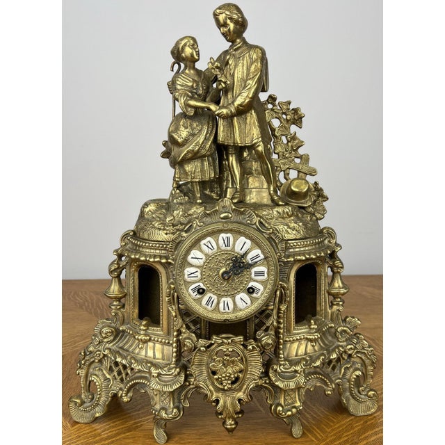 Vintage Brass Figural Mantel Clock For Sale - Image 13 of 13