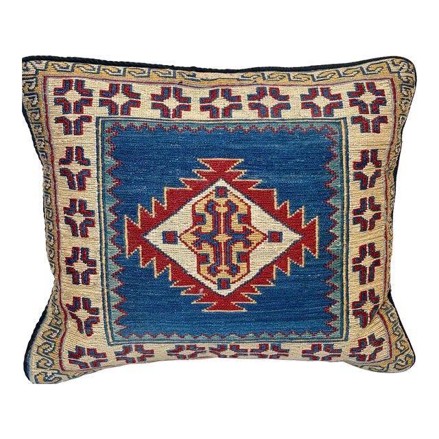 Handwoven Kilim Textile Accent Pillow – Geometric Tribal Design, Down Insert For Sale