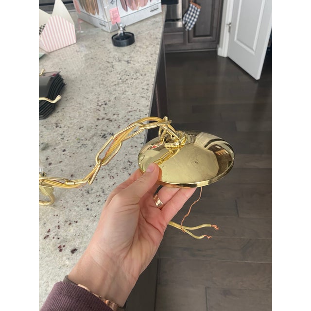 Gold Vintage Catalina Lighting Smoked Curved Glass Beveled Chandelier For Sale - Image 8 of 12