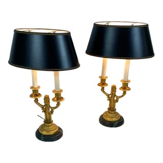 Late 19th Century Style Gilt Bronze Bouillotte Lamps Set of 2 For Sale