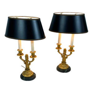 Late 19th Century Style Gilt Bronze Bouillotte Lamps Set of 2