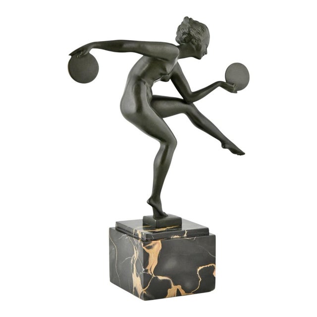 Andre Derenne / Marcel Bouraine, Art Deco Sculpture of Pagan Dance, 1930, Metal on Marble Base For Sale - Image 6 of 9