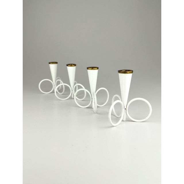 White Candleholders by Gunnar Ander for Ystad-Metall, Sweden, 1950s, Set of 4 For Sale - Image 9 of 9