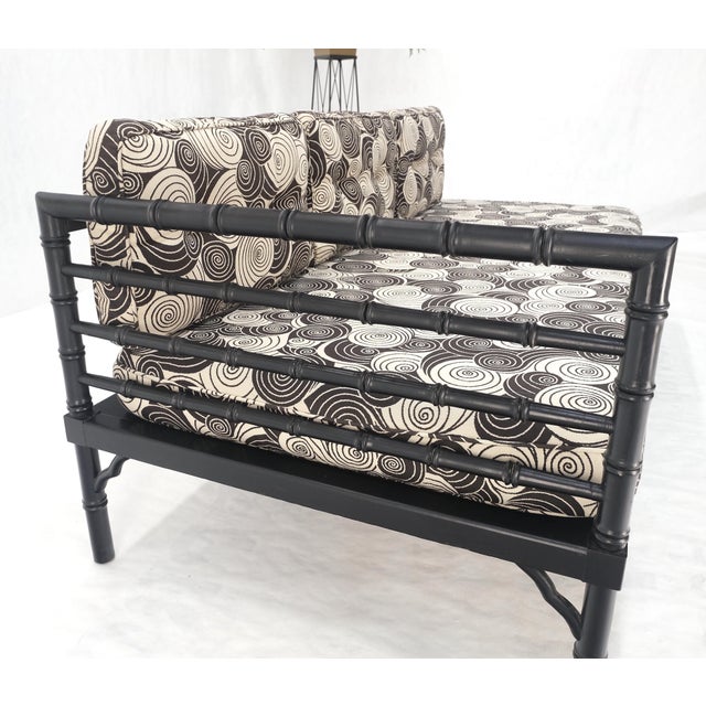 Pair of Black Lacquer Faux Bamboo Sofas Daybed Mid Century Modern MINT! For Sale - Image 6 of 16