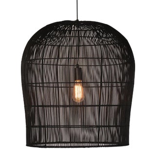 Black Rattan Dome Modern Pendant Light For Sale