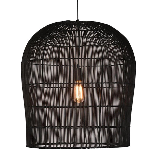 Black Rattan Dome Modern Pendant Light For Sale