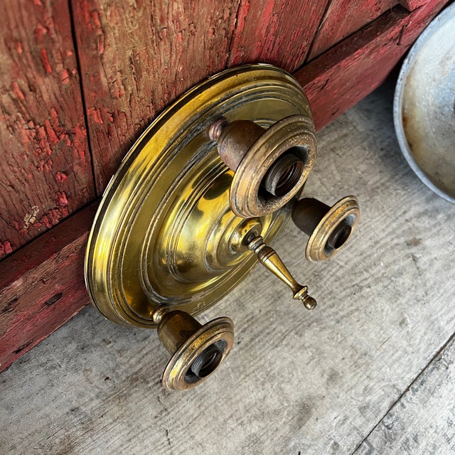 Vintage Brass 3-Arm Chandelier Base With Patina Finish 12" Diameter Intricate Design For Sale - Image 14 of 17