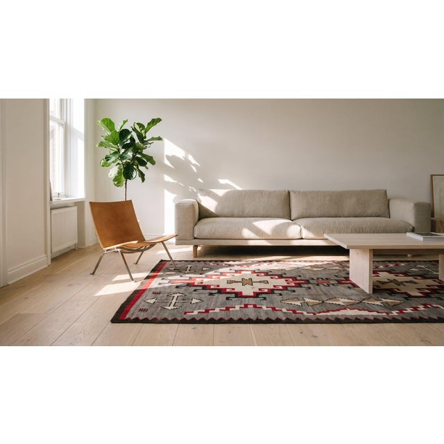 Textile 1920s Gray Geometric Tribal Antique American Navajo Rug 4' 3" X 6' 10" Flatweave Wool Carpet For Sale - Image 7 of 9
