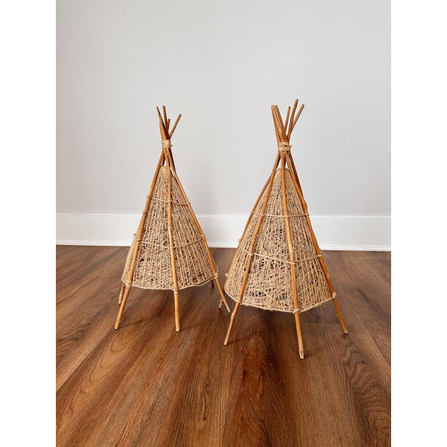 1970s 1970s Navajo Handwoven Rattan Lamps, Set of 2 For Sale - Image 5 of 14