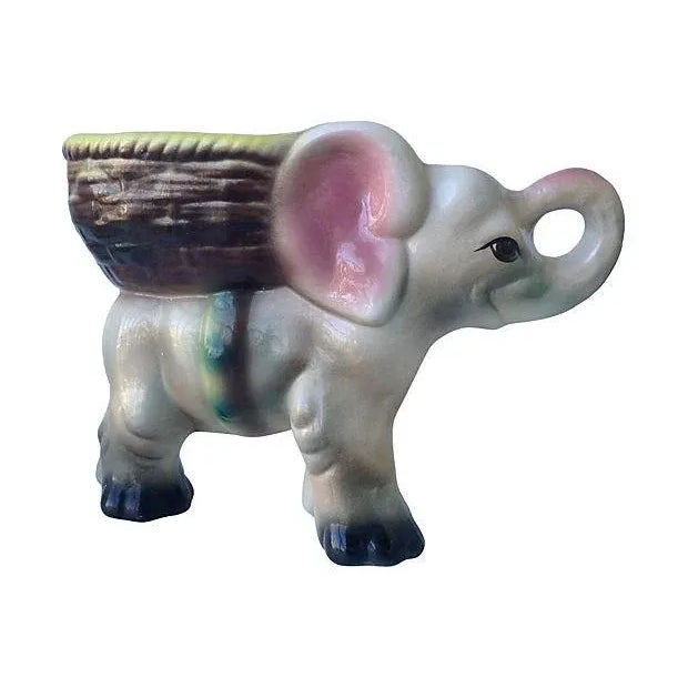 1950's Ceramic Glazed Elephant Plant Holder For Sale