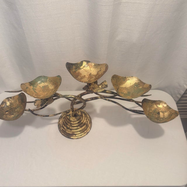 Vintage Brutalist Hand Gilt Wrought Iron Bird Candelabra – Newly Painted For Sale - Image 10 of 12