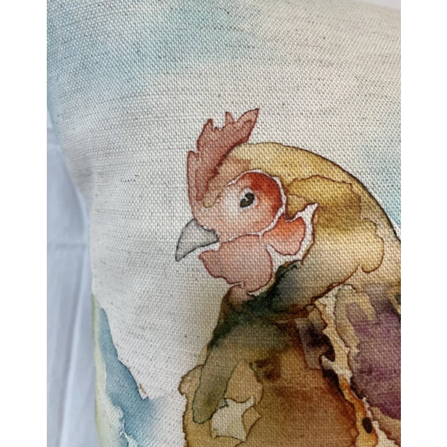 16" Square Decorative Toss Pillow Embellished With the Portrait of an Impressive Hen / Chicken - Made in the U K For Sale - Image 4 of 11