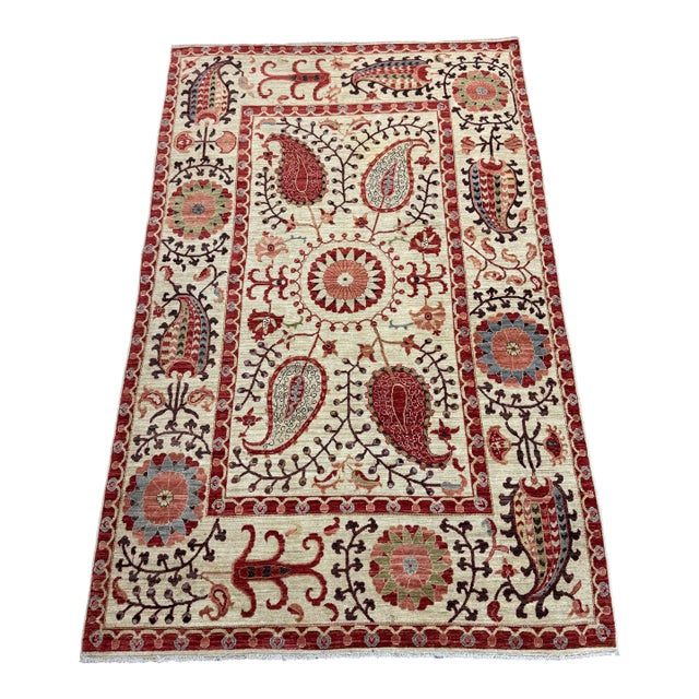 5ft X 7ft 10in Yildiz Suzani Hand Knotted Area Rug For Sale
