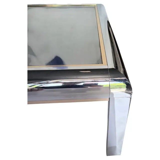 Metal Mid Century Modern Karl Springer Style Chrome & Brass Square Coffee Table For Sale - Image 7 of 9