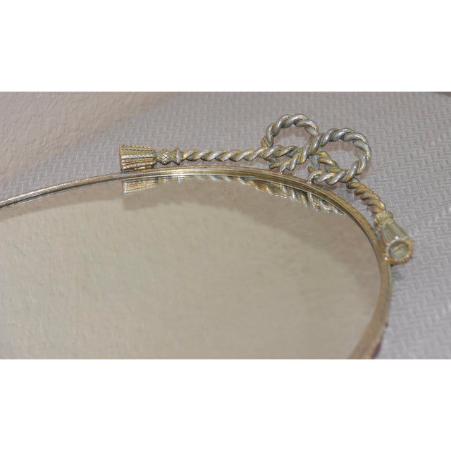 Italian Art Deco Vanity Mirror Tray Rope Handles Gold Hollywood Regency 20"x13" For Sale - Image 4 of 8