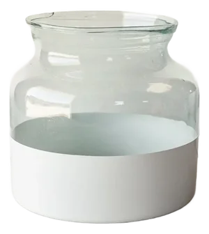 White Color Block Glass Mason Jar Vase.