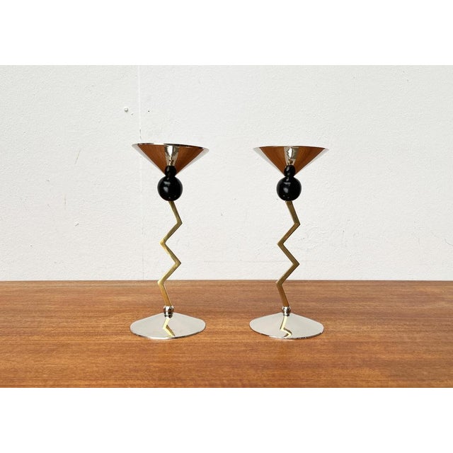 Postmodern Italian Metal Candleholders, 1980s, Set of 2 For Sale - Image 12 of 18