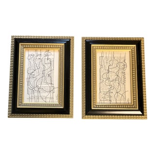 Contemporary 2 Wayne Cunningham Abstract Ink Drawings Signed and Framed - a Pair For Sale