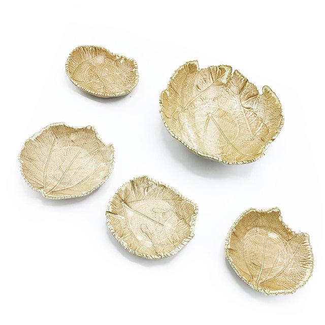 Mid-Century Modern Mid-Century Hand Made Leaf Shape Clay Bowl Serving Set - 5 Pieces For Sale - Image 3 of 5