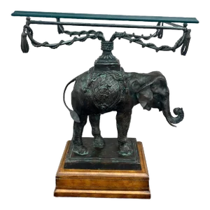 1970s Bronze & Leather Elephant Table