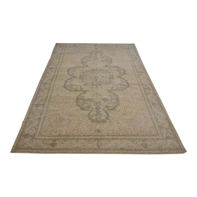 1950s Oushak Handknotted Wool Carpet For Sale