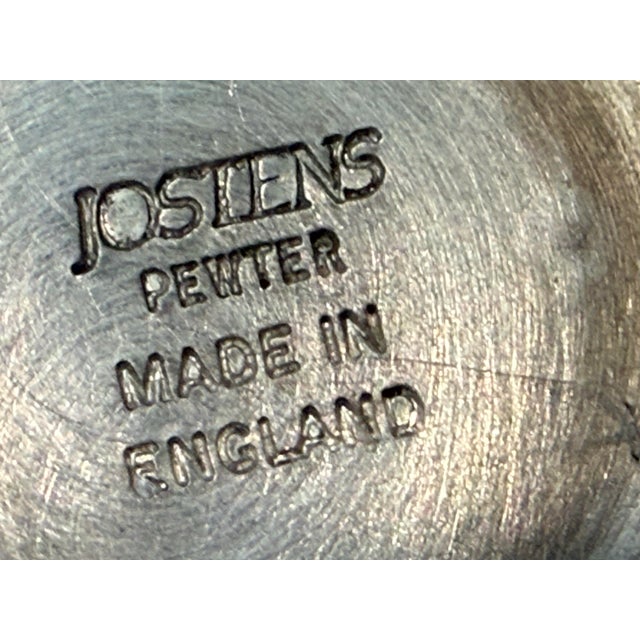 Pair of Josten's Pewter Candleholders Made in England Star Engraved For Sale - Image 9 of 11