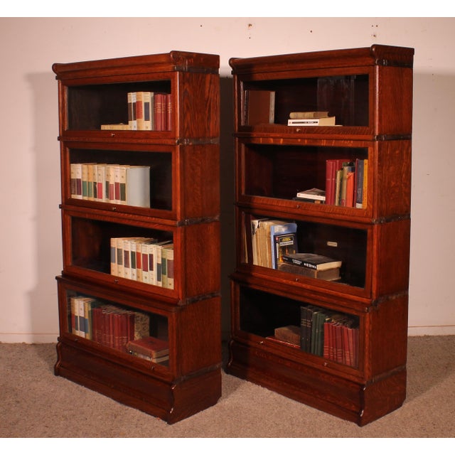 Oak Bookcases from Globe Wernicke, 1900s, Set of 2 For Sale - Image 6 of 11