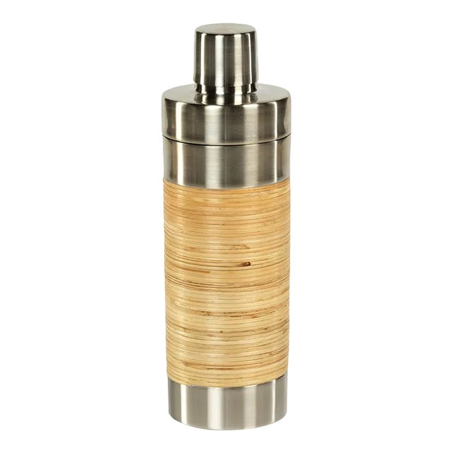 Timaru Rattan and Matt Steel Cocktail Shaker- Silver For Sale