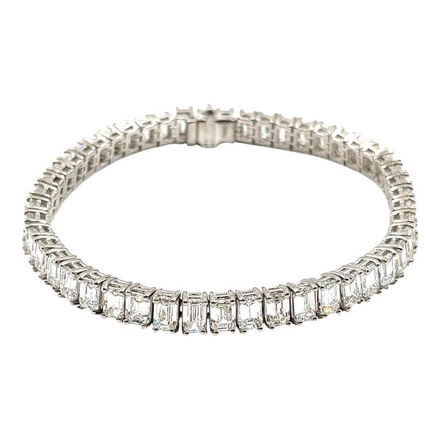 15.77 Ct Emerald Cut Diamond Tennis Bracelet For Sale