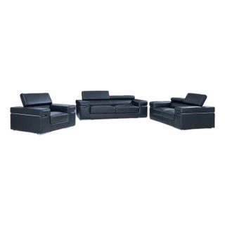 Soho Black 3-Piece Leather Match Living Room Set For Sale